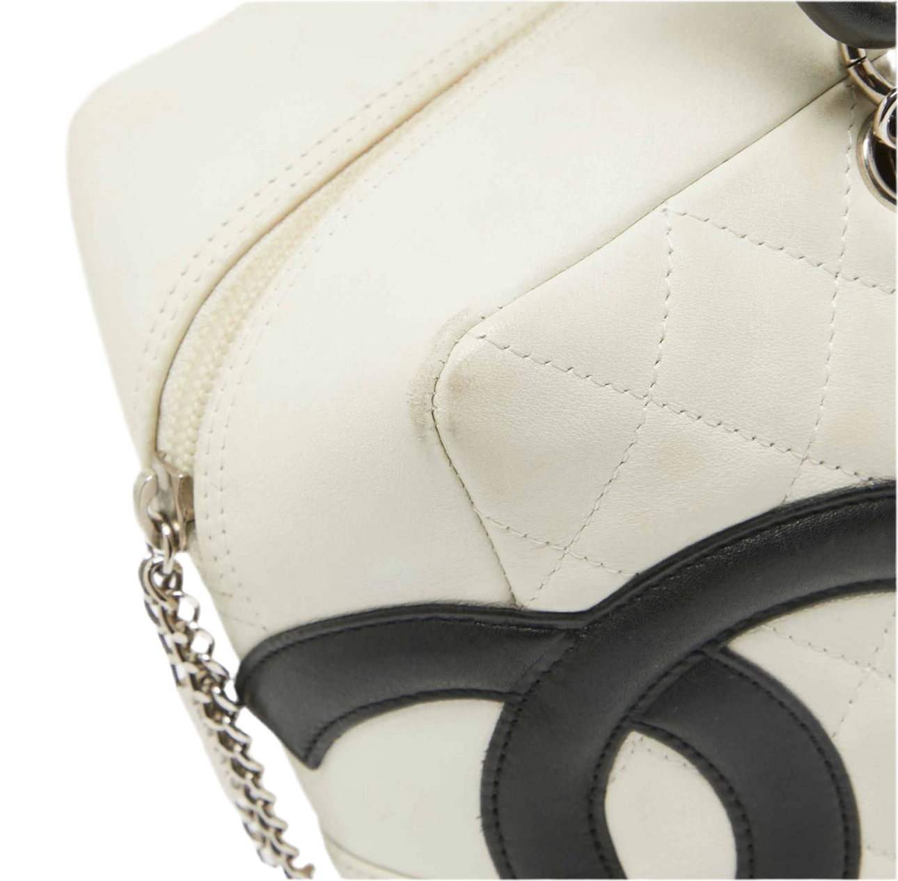 Chanel White/Black Quilted Leather Cambon Ligne Bowler Bag