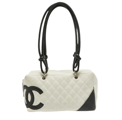 Chanel White/Black Quilted Leather Cambon Ligne Bowler Bag