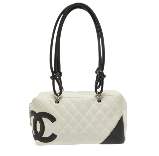 Chanel White/Black Quilted Leather Cambon Ligne Bowler Bag
