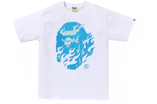 BAPE Flame Ape Head Tee 'White/Blue'