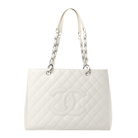 CHANEL Caviar Quilted Grand Shopping Tote (GST) - Pristine White