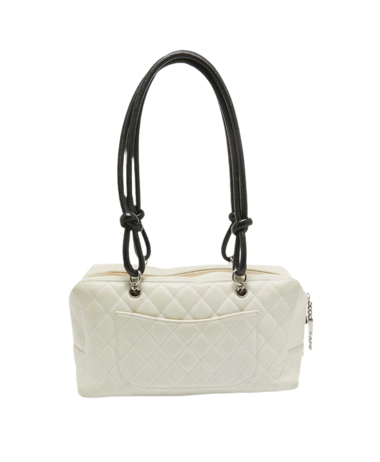 Chanel White/Black Quilted Leather Cambon Ligne Bowler Bag