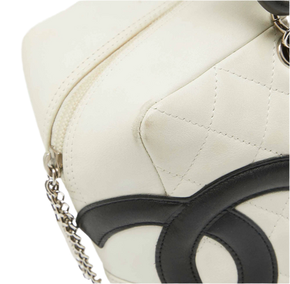 Chanel White/Black Quilted Leather Cambon Ligne Bowler Bag
