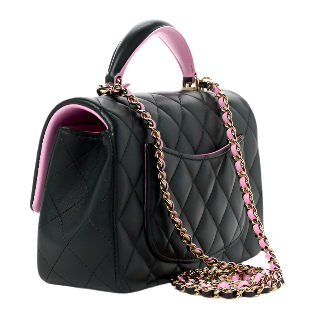 Chanel Lambskin Quilted Bi-Color Mini Top Handle Rectangular Flap Bag