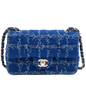CHANEL Blue Tweed Quilted Mini Flap Bag with Gold Hardware