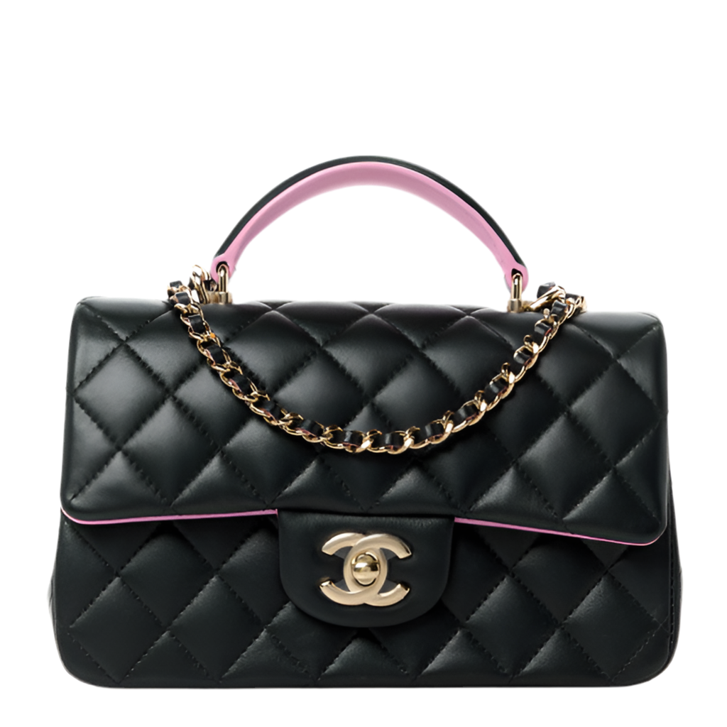 Chanel Lambskin Quilted Bi-Color Mini Top Handle Rectangular Flap Bag