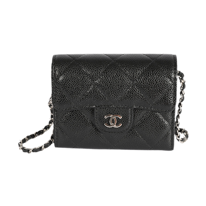 Chanel Black Caviar Quilted Wallet on Chain