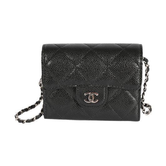 Chanel Black Caviar Quilted Wallet on Chain